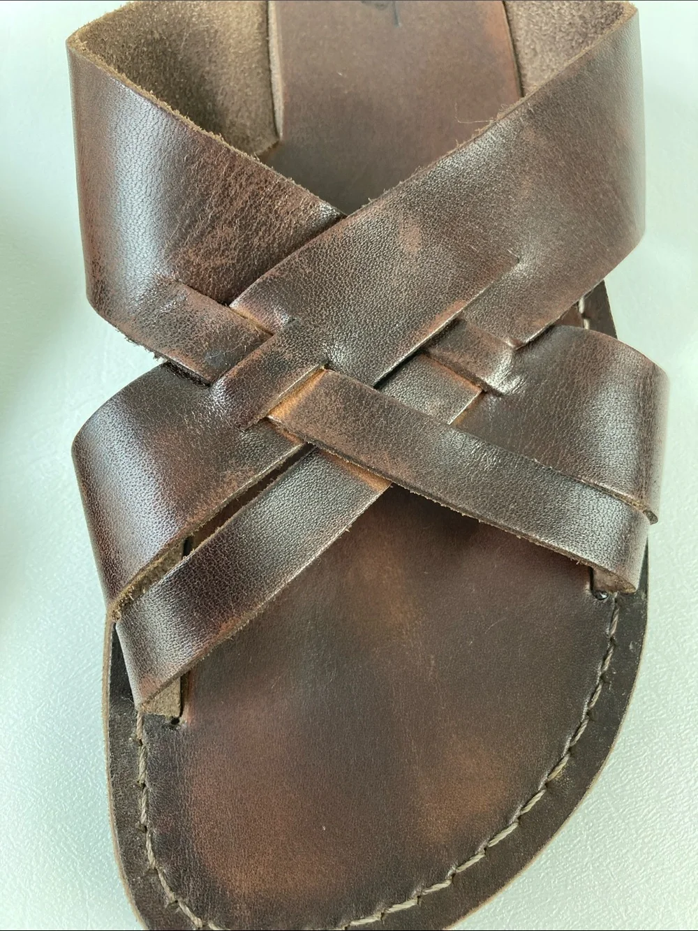 Jerusalem Sandals Men's Brown Leather Cross-Strap Sandals, Size EU44 / 11